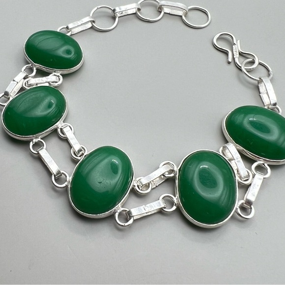 New Green Onyx Stone Silver Overlay Bracelet 6.25 - 7.5 - Picture 5 of 9